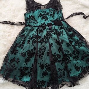 Jona Michelle Black Lace and Green Kids Dress